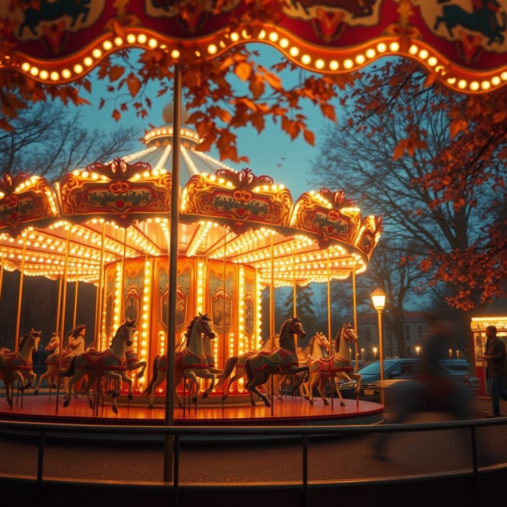 Autumn Evening Carousel Cinematic Film Still