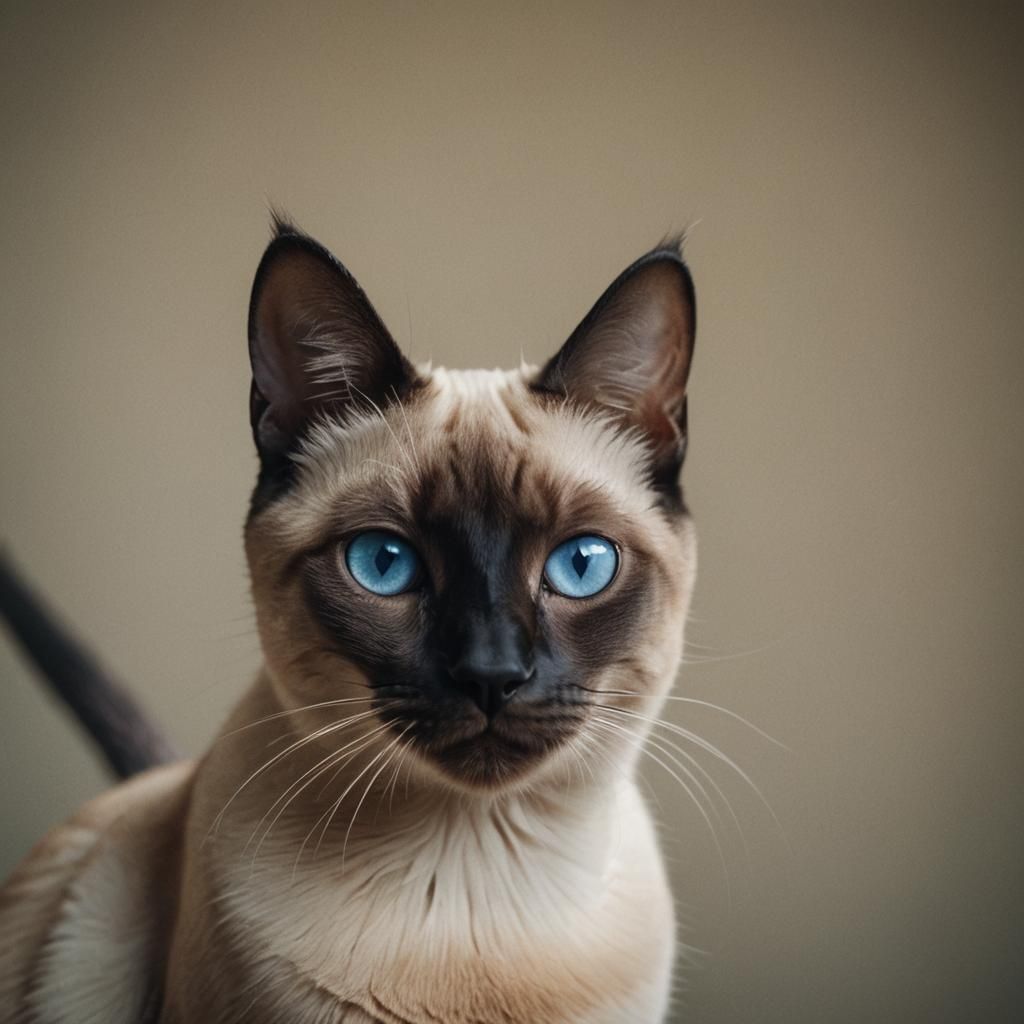 Siamese Cat with Blue Eyes in Cinematic Portrait