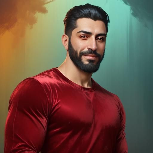 Smiling Man in Velvet Shirt: Digital Portrait Art