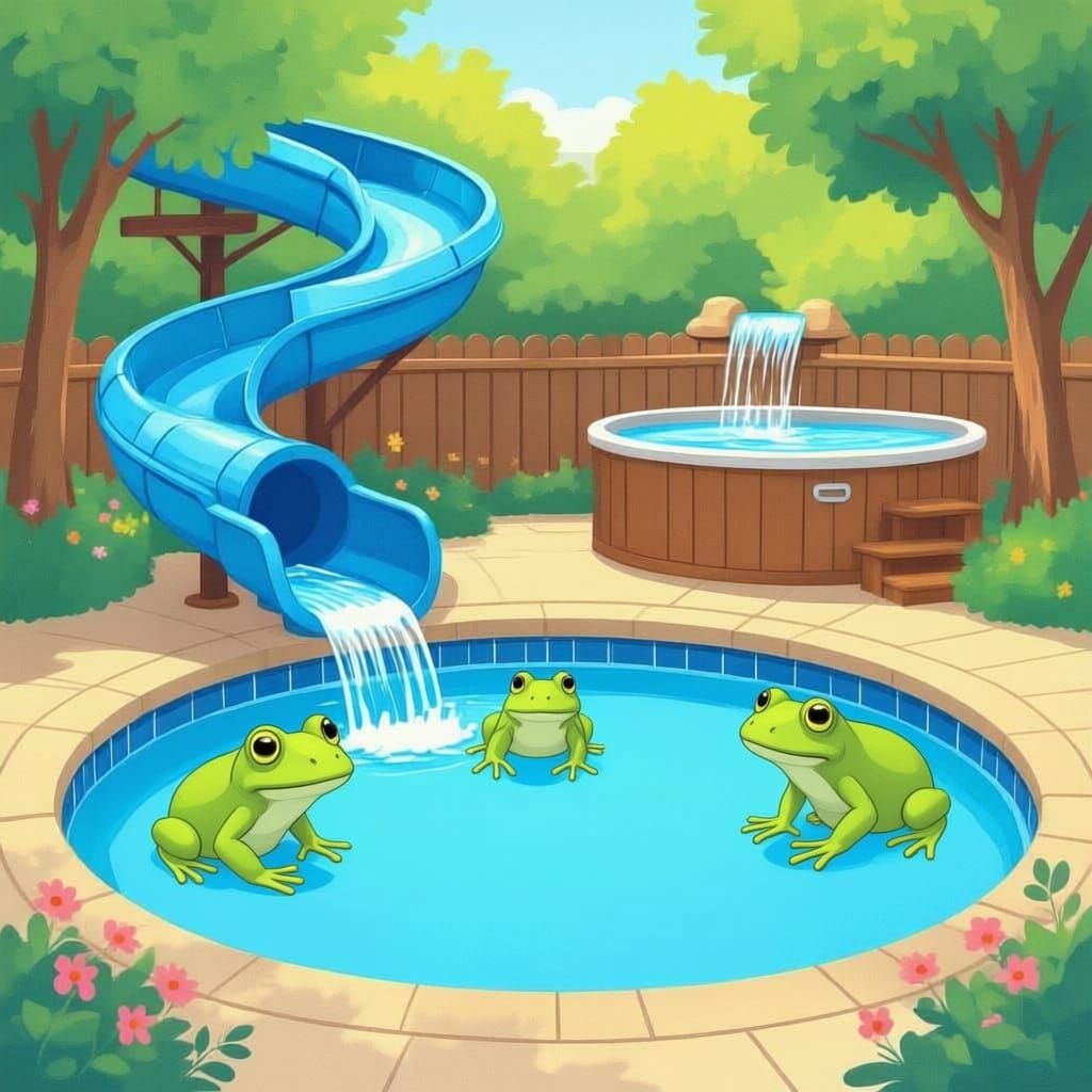 Frogs Enjoying a Pool Party With Hot Tub