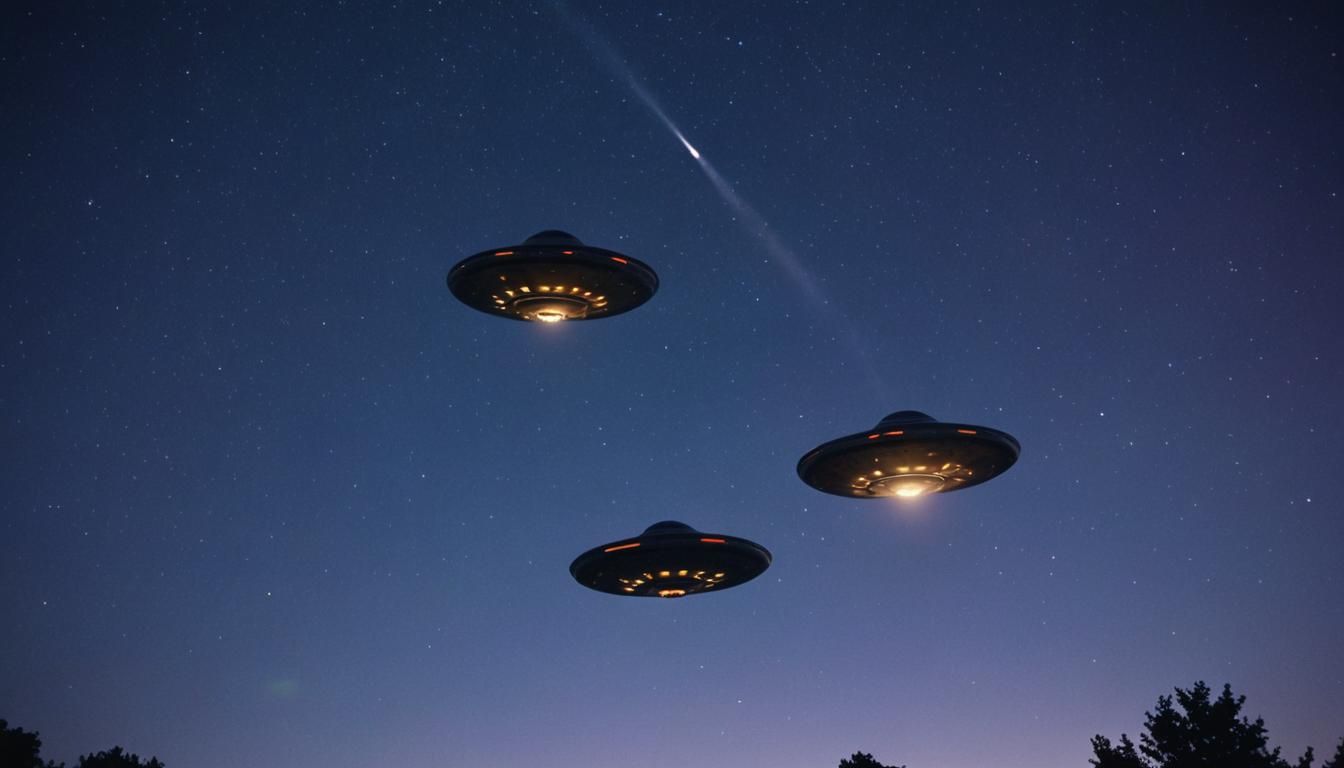 Two Flying Saucers in a Starry Night Sky