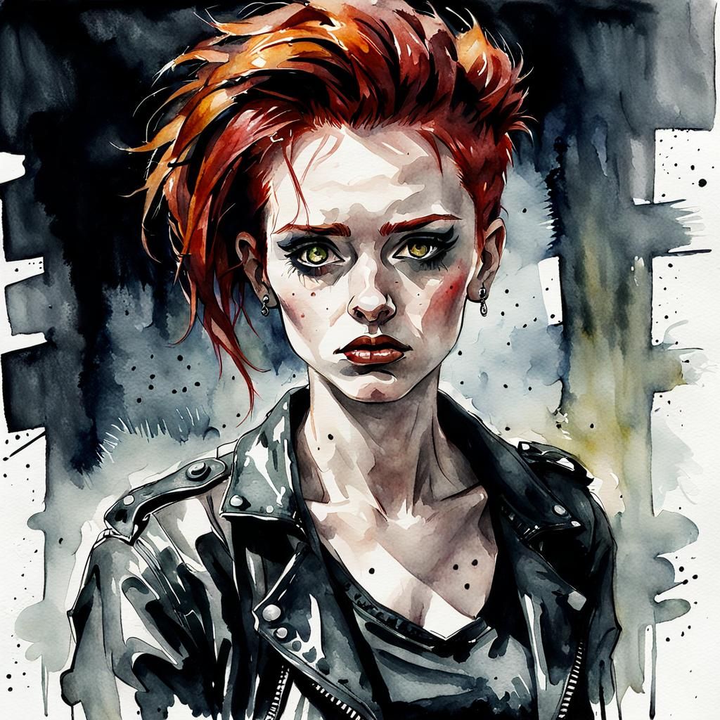 Redhead Portrait in Comic Noir Expressionism