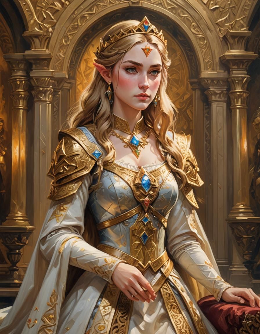 Elegant Princess Zelda in Regal Renaissance Splendor