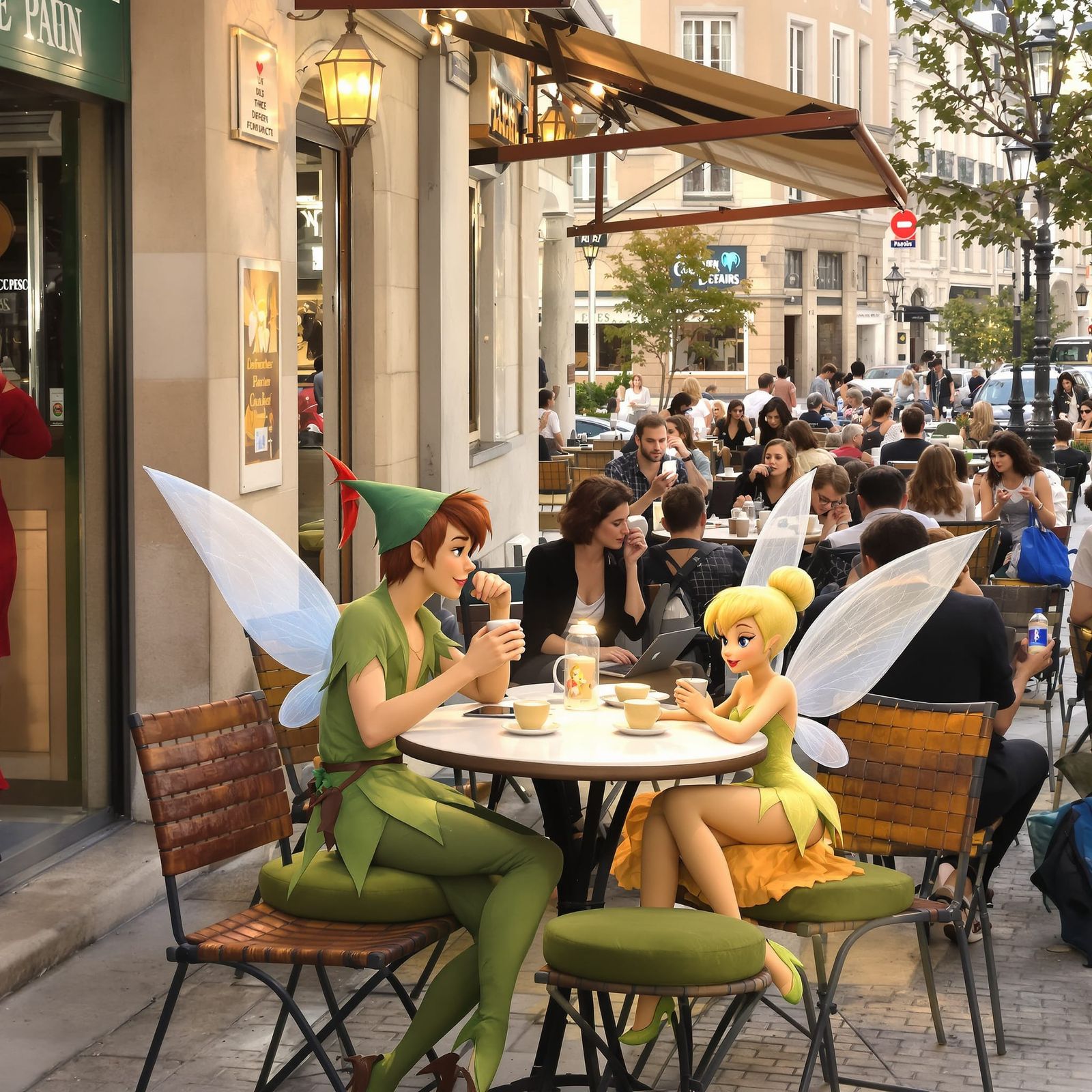 Peter Pan & Tinkerbell at Parisian Cafe