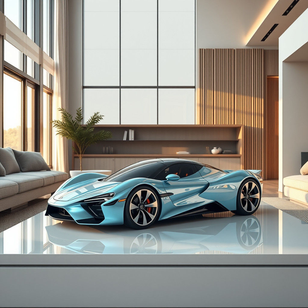 Futuristic Toy Car in Modern Living Room, as Concept Art