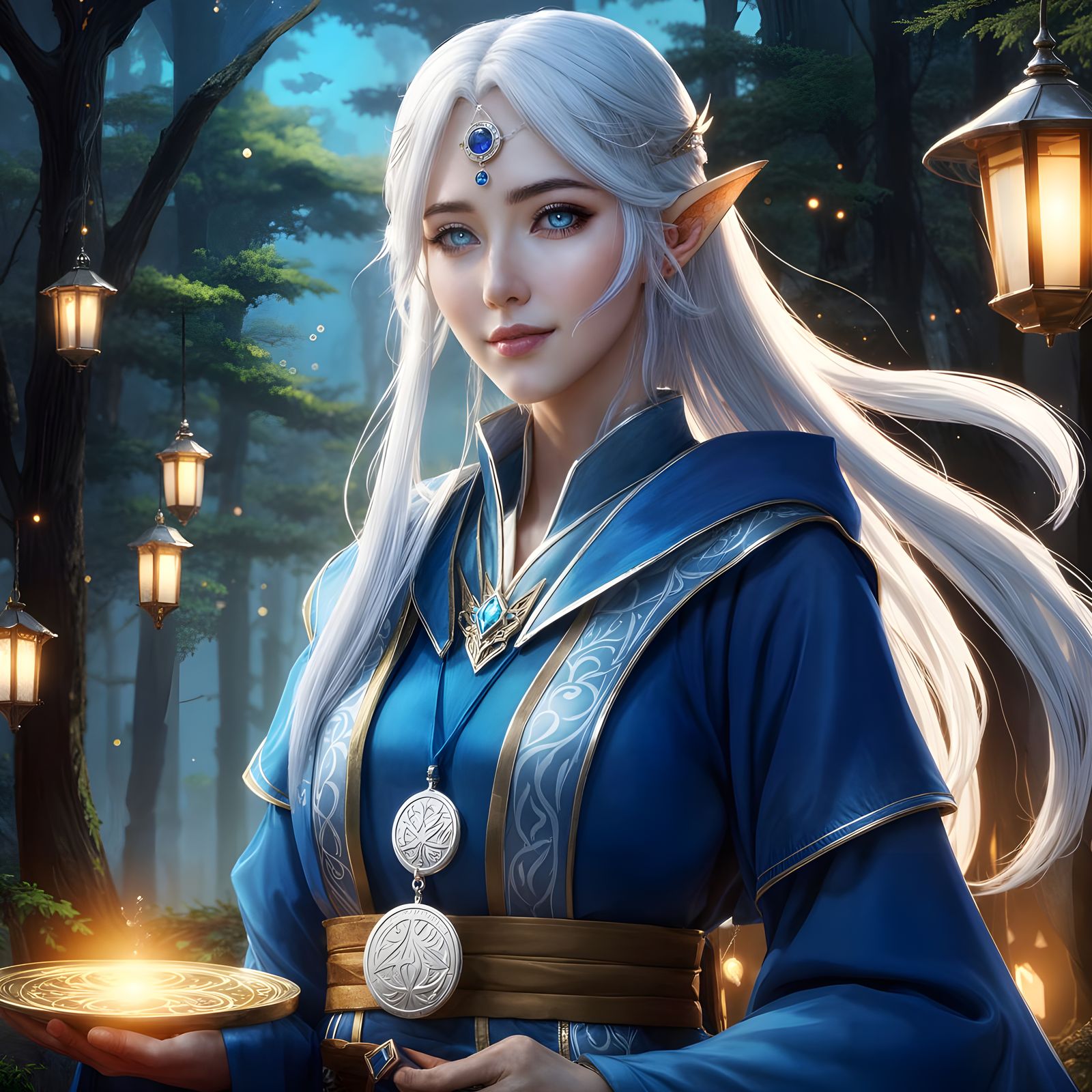 Beautiful Half-Elf Priestess in Anime Style