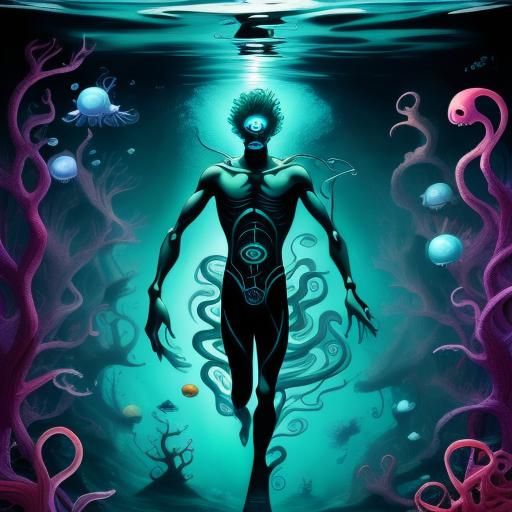 Glowing Glass Monkey in Ocean: a Cel-Shaded Art