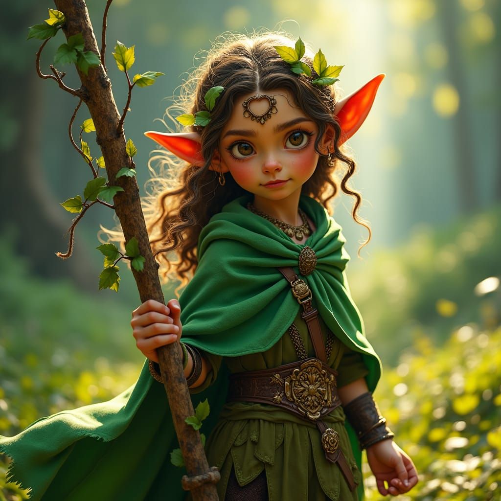 Halfling Druid with Staff in Fantasy Art Style