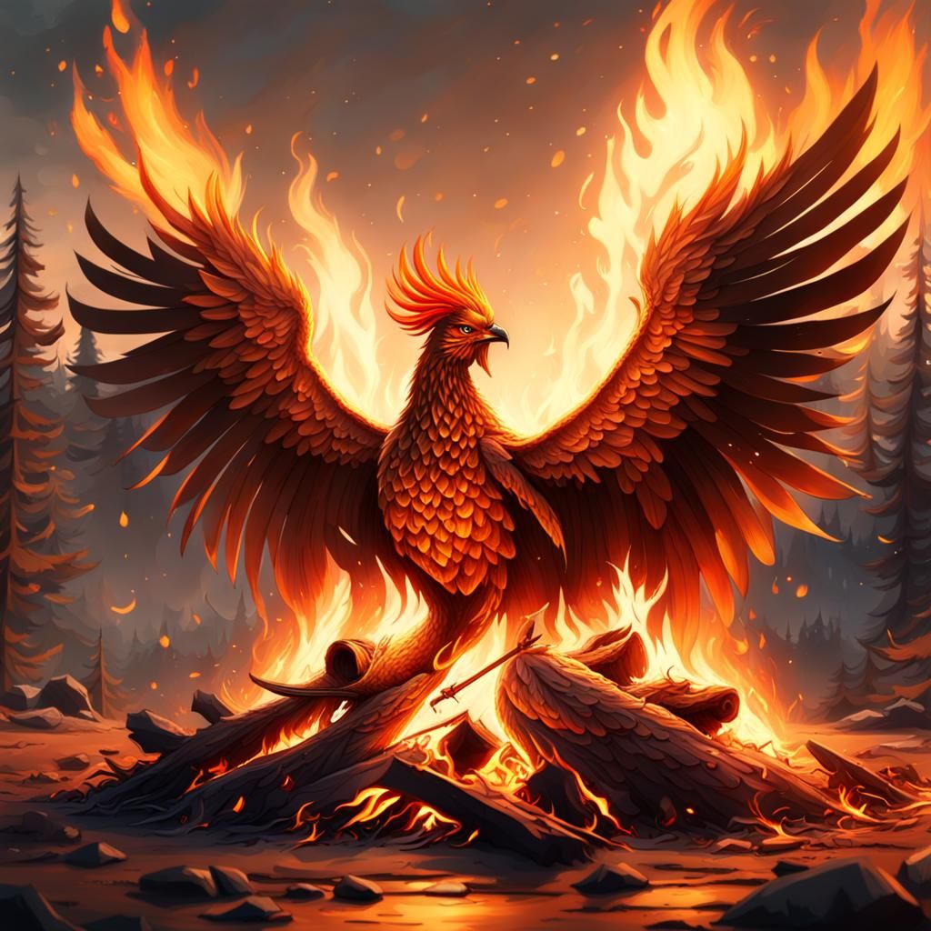 Phoenix Rising from Campfire: Digital Matte Painting