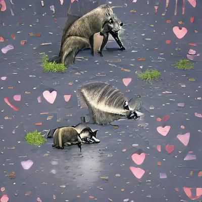 Anteater and Raccoon Embrace in AI Art