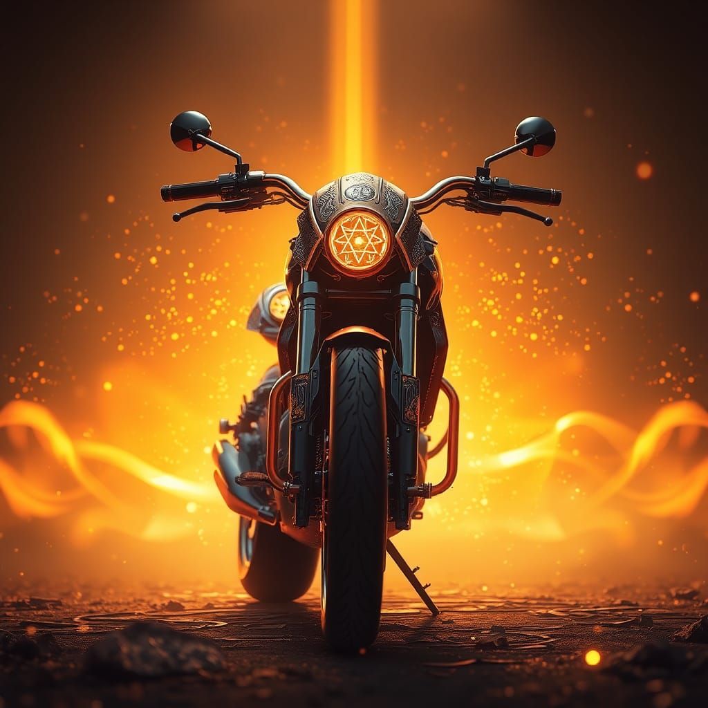 Futuristic Bike with Mystical Runes in Fantasy Art Style
