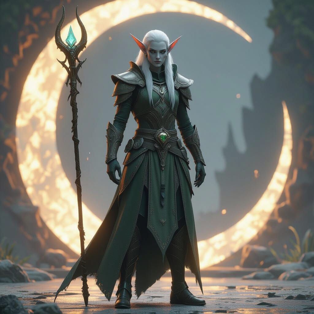 Epic 3D Druid with Moon Elf Features in Cinematic Style