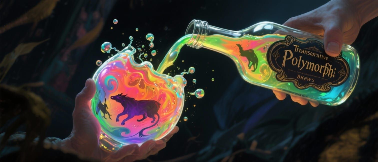 Magical Polymorph Potion Bubbling and Shifting Colors