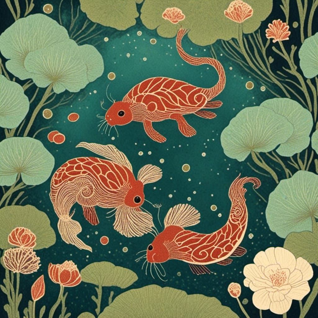 Tranquil Koi Pond Scene with Detailed Textures