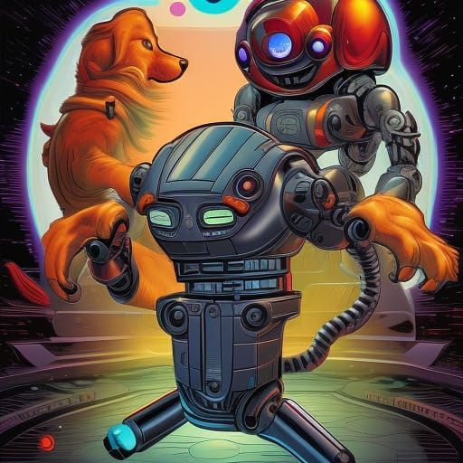 Robot Dog in Comic Book Art Style