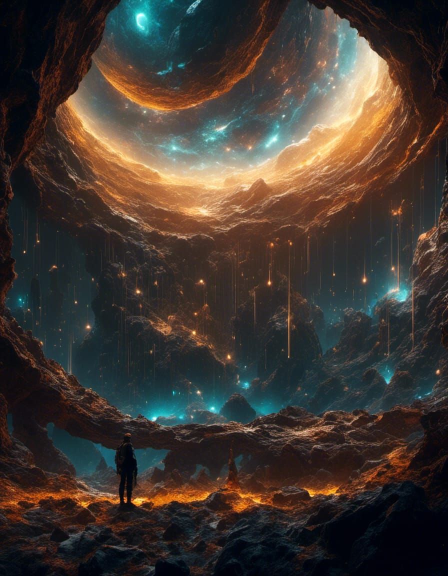 Dwarf Explorer in Bioluminescent Cavern