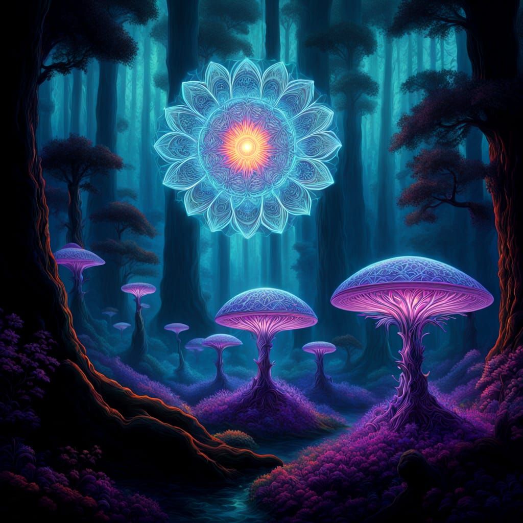 Bioluminescent Fractal Forest in Ethereal Shades