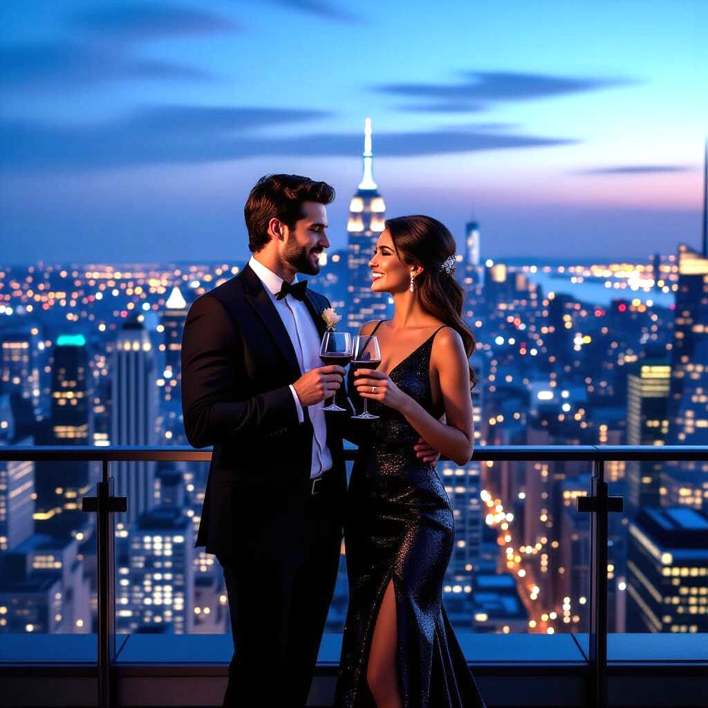 Romantic Rooftop Rendezvous at Night