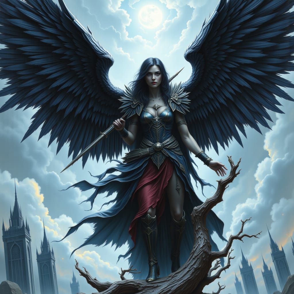 Angel Warrior with Ravens and Crows