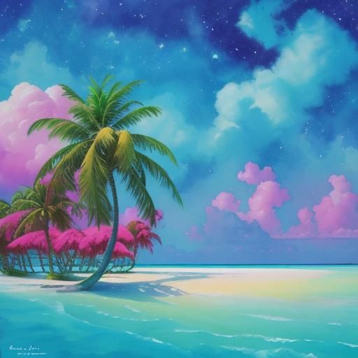 Cosmic Maldives in Gouache Style