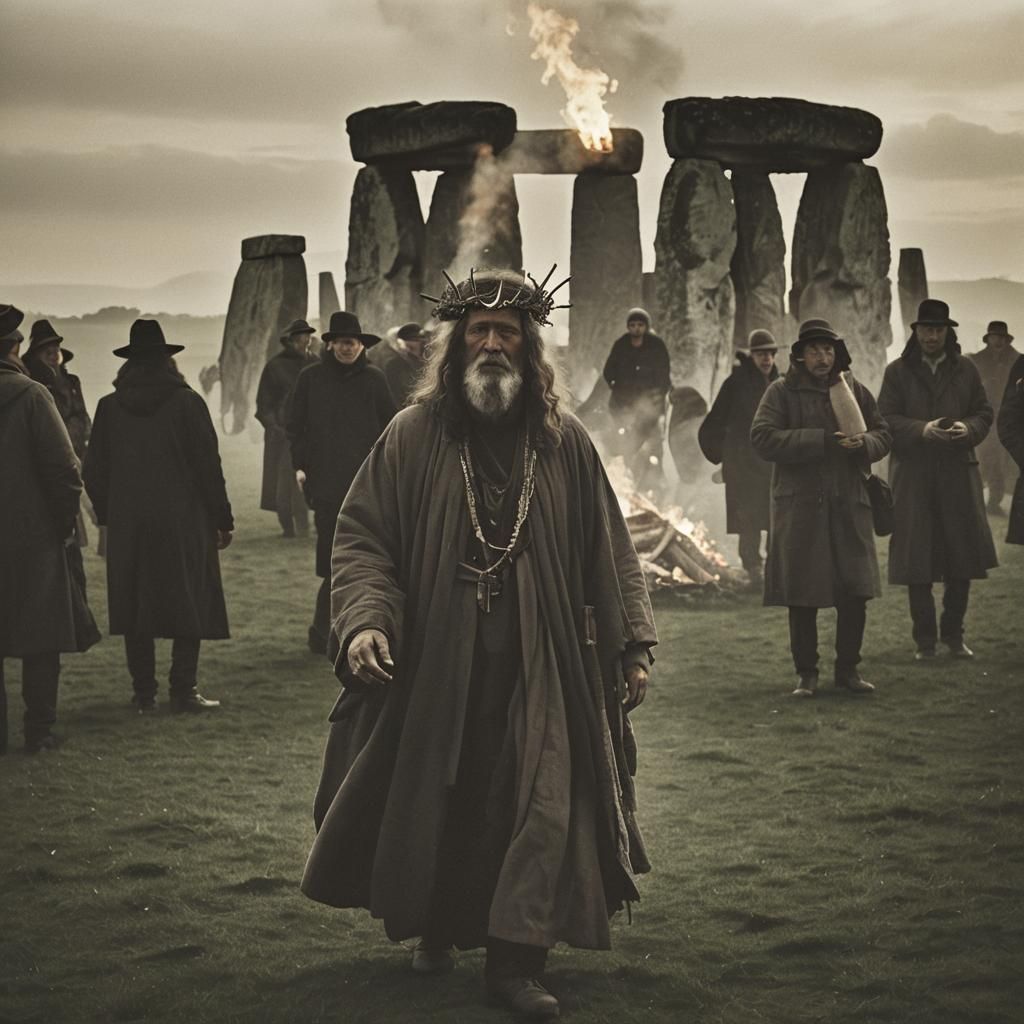 Druid Ceremony at Stonehenge Funeral Pyre