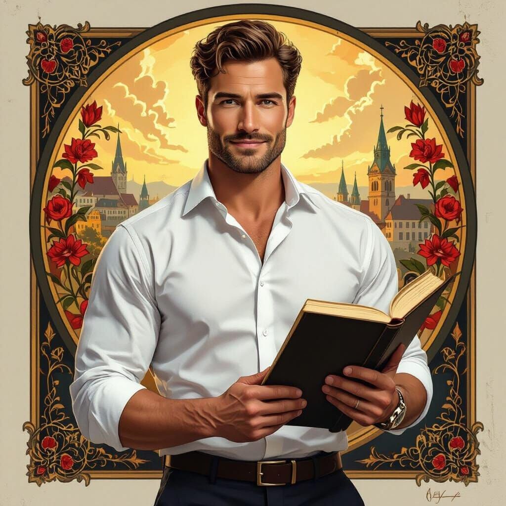 Confident Man with Book in Realistic Style