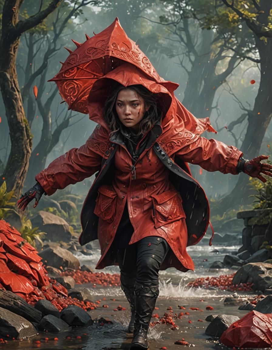 Beautiful Woman in Red Coat: Detailed Matte Painting