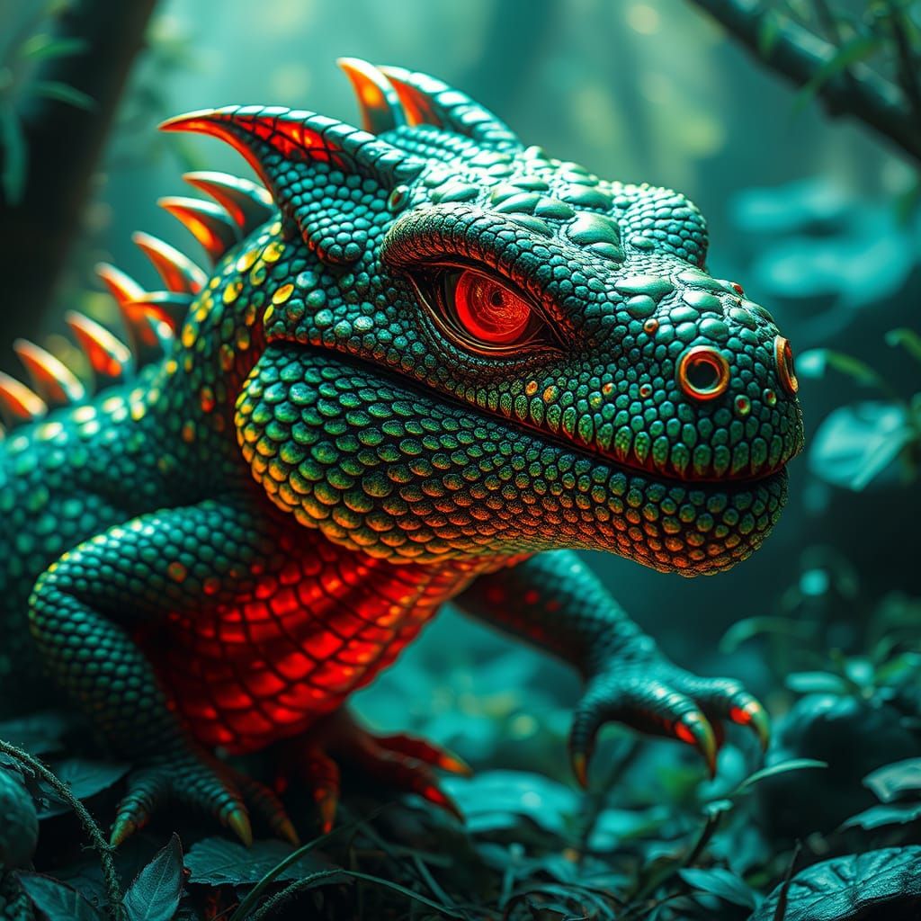 Majestic Reptilian Creature in Vibrant Fantasy Art
