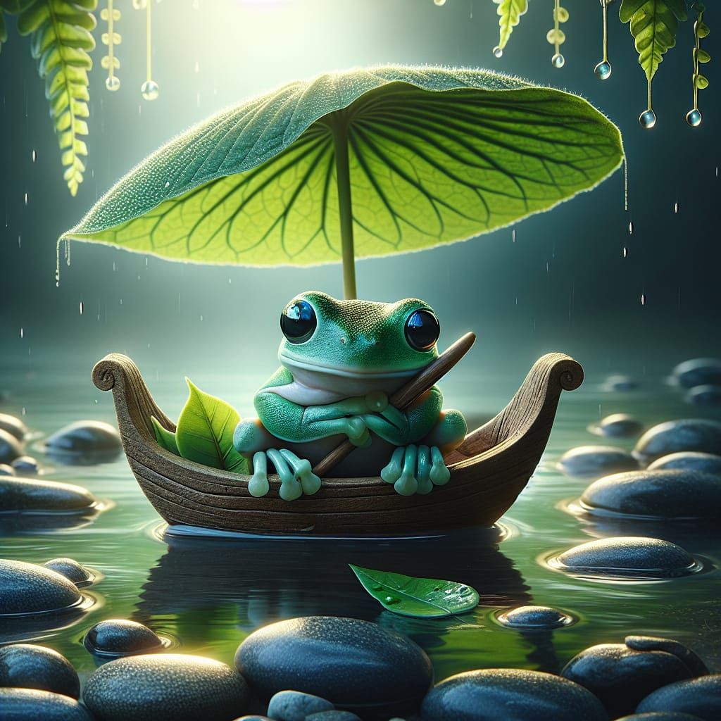 Whimsical Frog in Boat Illustration
