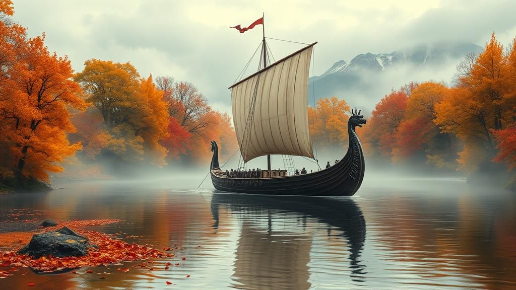 Viking Longship Amidst Autumn Colors in Astral Art