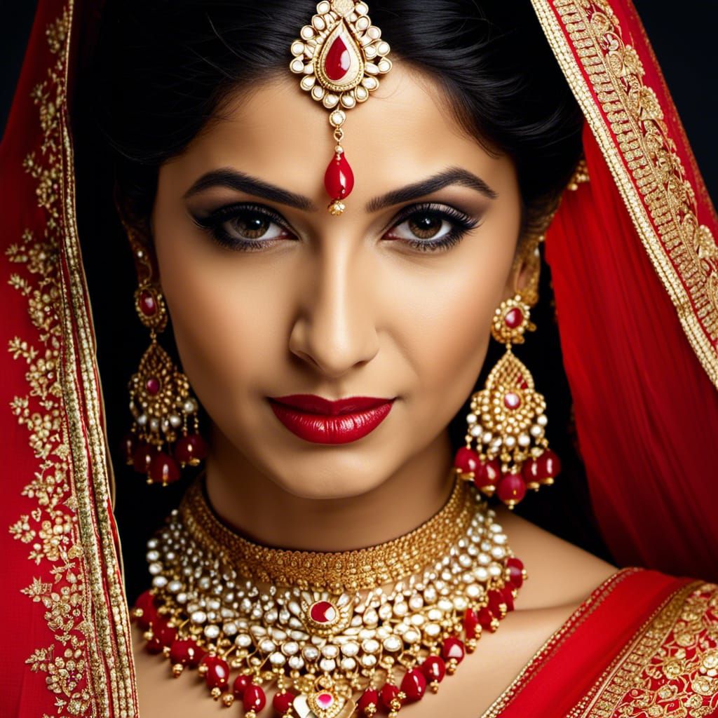 Beautiful Indian Woman in Sari and Jewelry