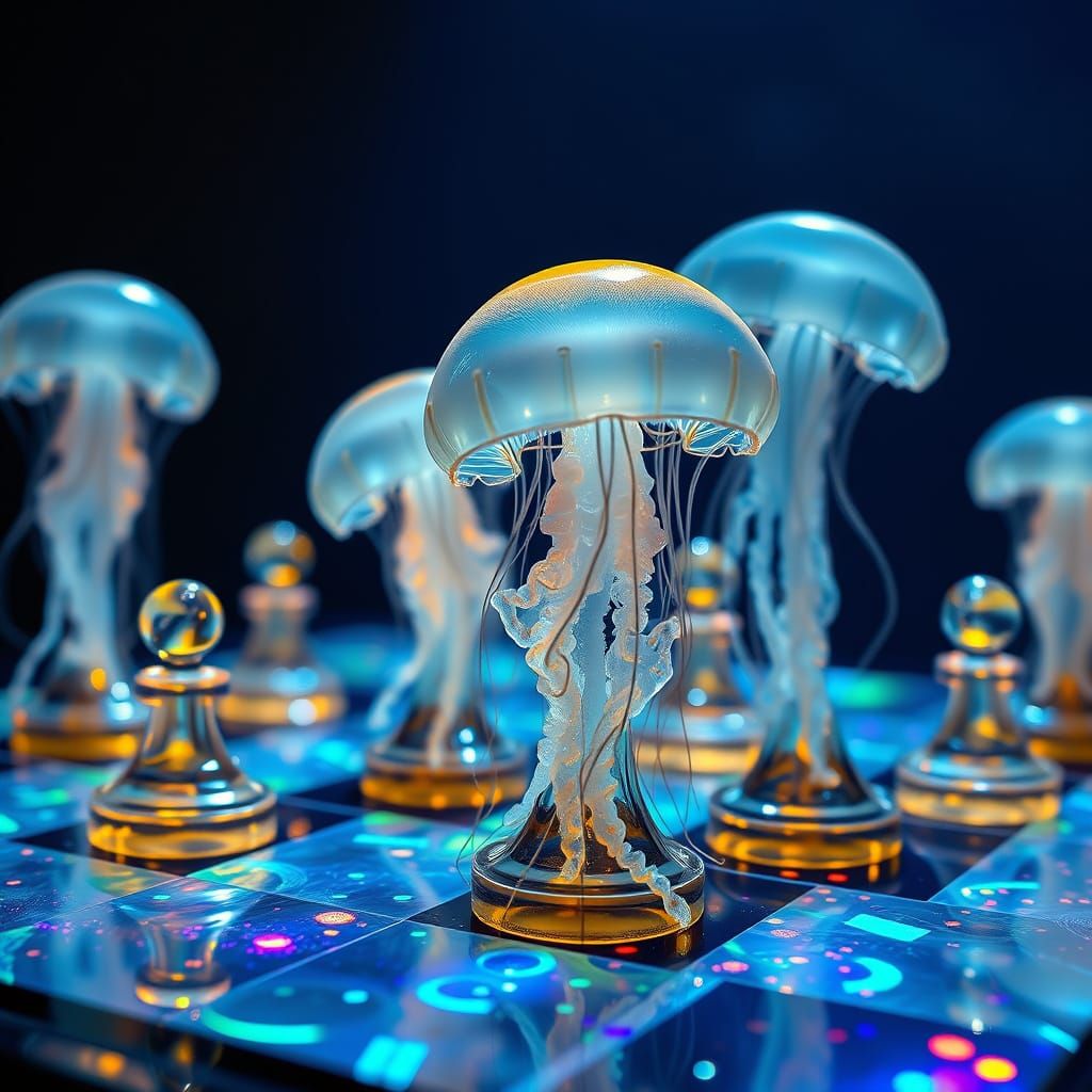 Jellyfish Chess Pieces on Iridescent Board