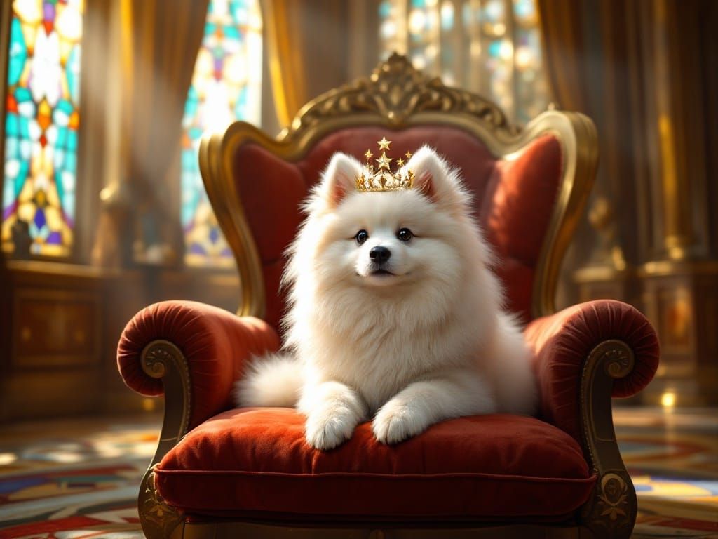 Elegant Samoyed in Art Deco Throne Room