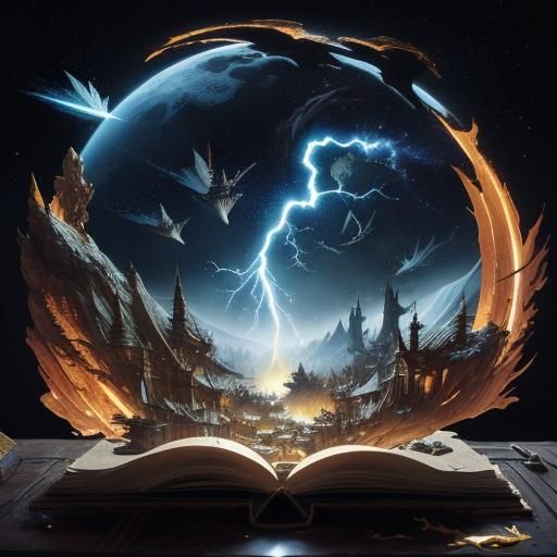 Miniature Fantasy World Carved in Book, Digital Art