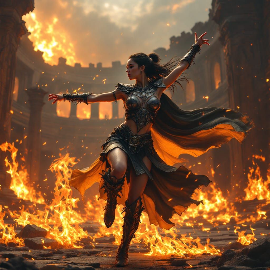 Warrior Dances in Burning Arena, Matte Painting