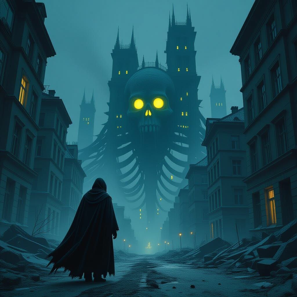 Surreal Horror Cityscape at Midnight