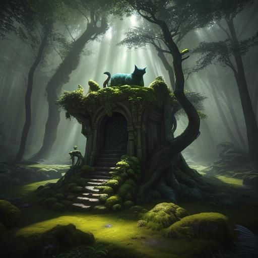 Majestic Cat in Mystical Forest Concept Art