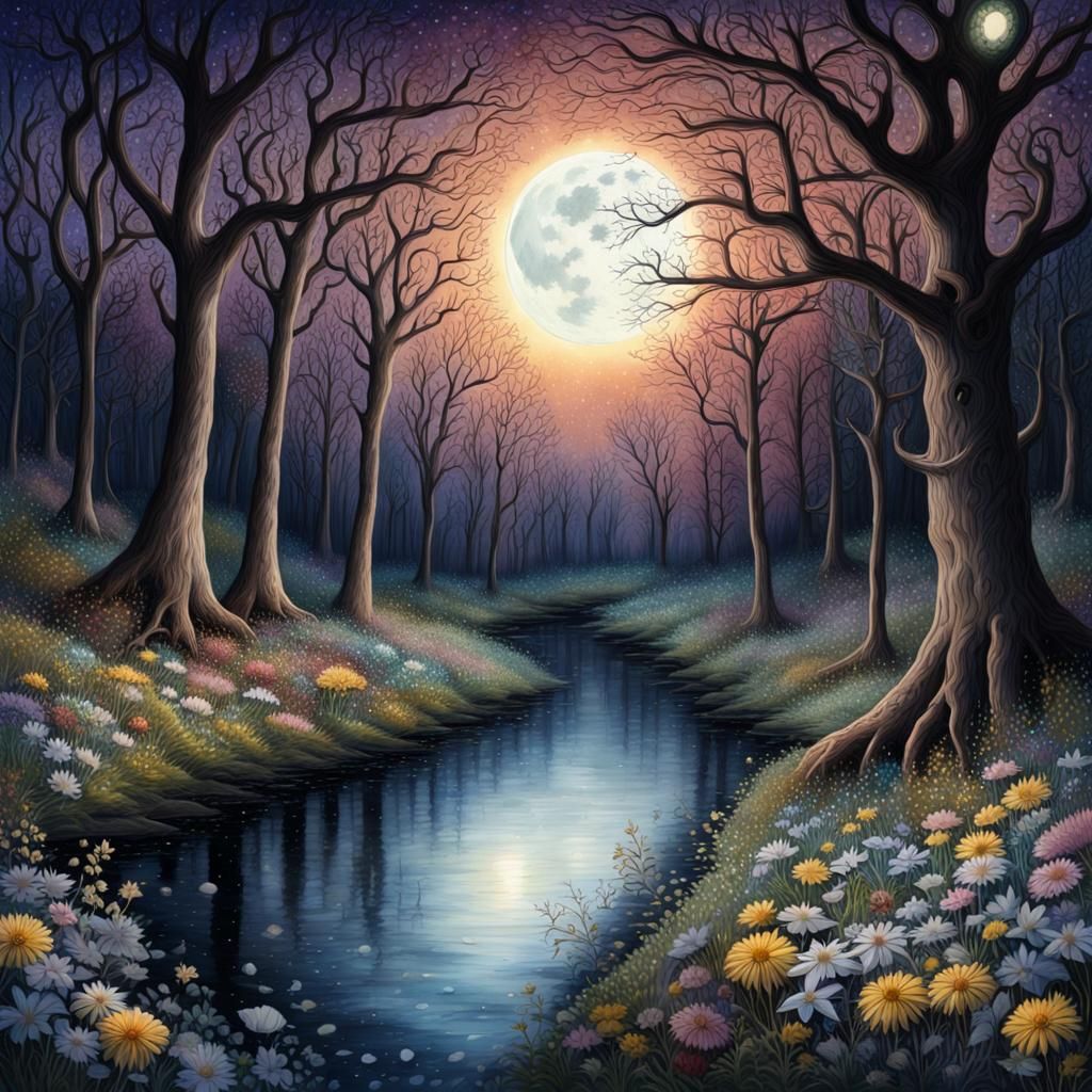 Floral Riverbed in Gothic Watercolor Style