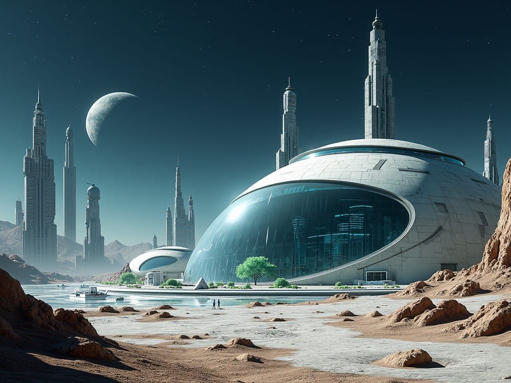 Futuristic Lunar Metropolis with Central Park