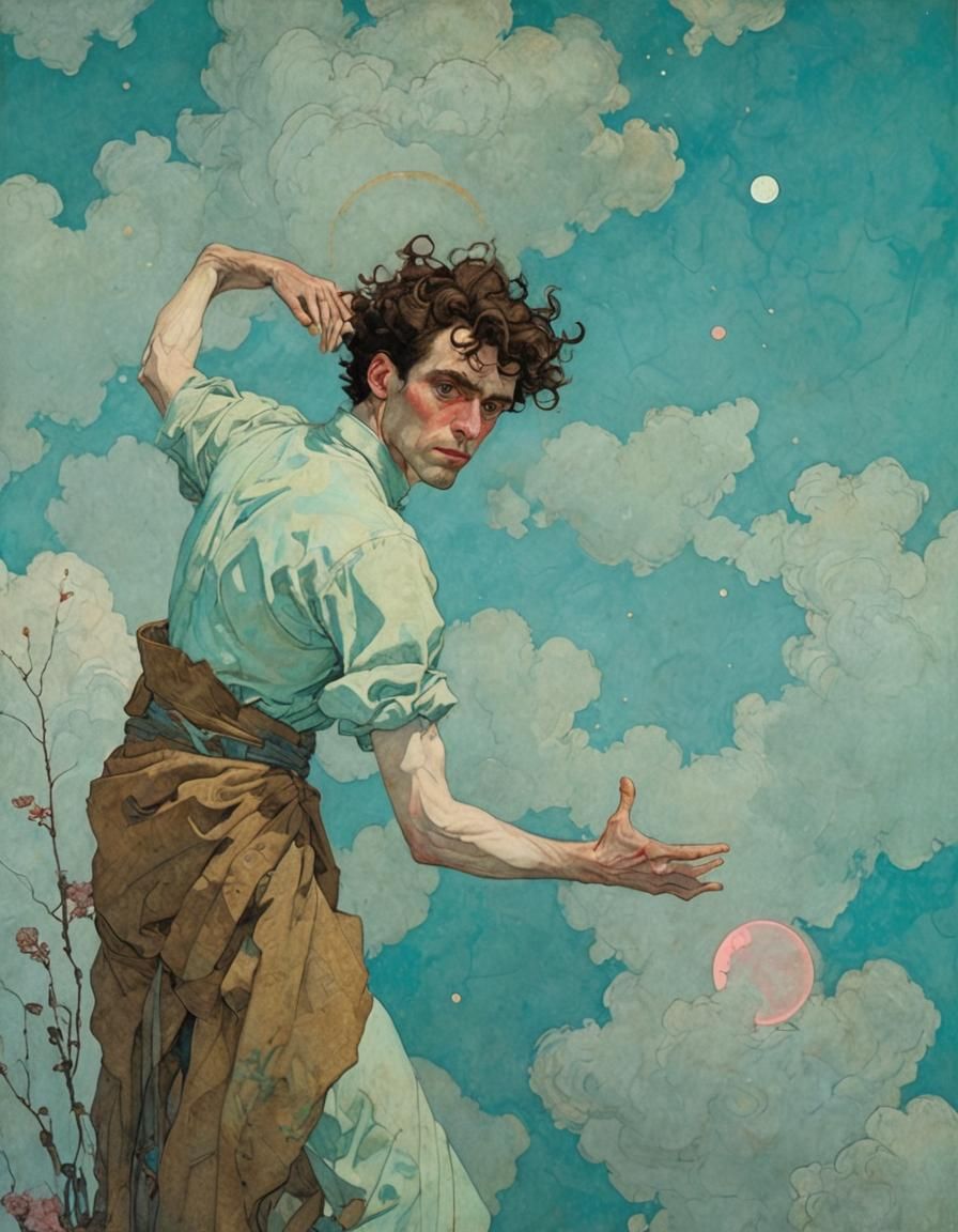 Masculine Figure with Halo in Pastel Colors