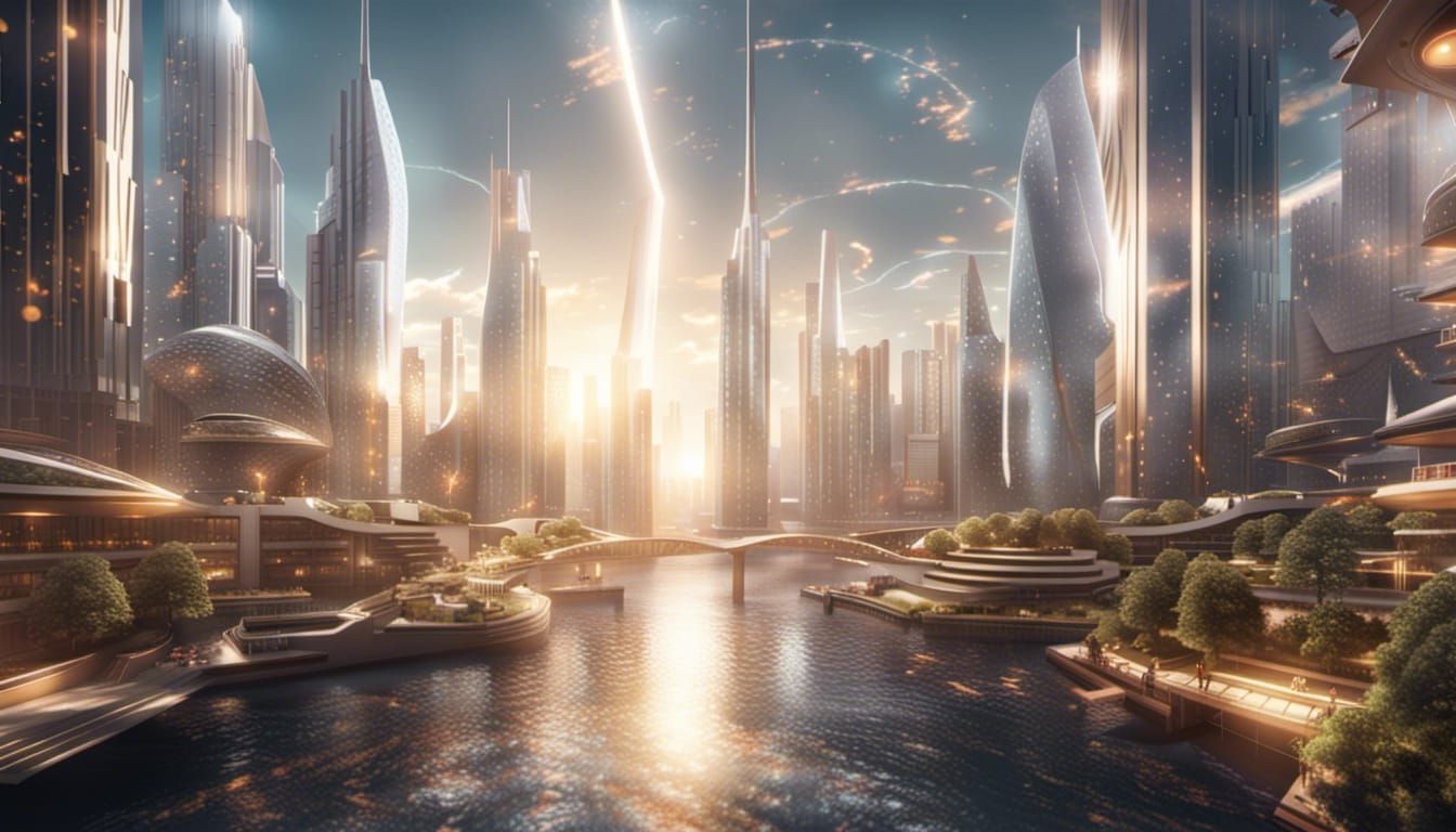 Futuristic Floating Megacity Digital Illustration