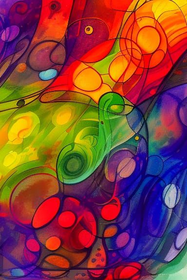 Rainbow Grid Swirls in Gouache Watercolor Style