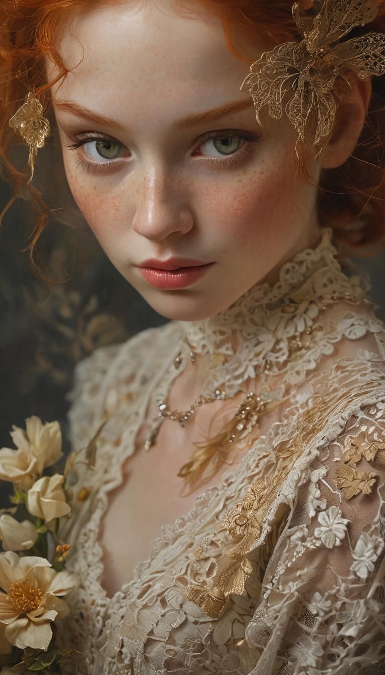 Red-Haired Fairy Portrait in Oil on Canvas