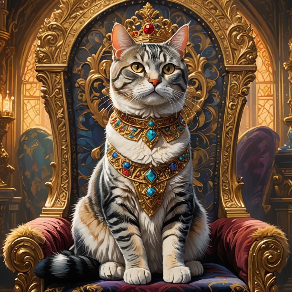 Majestic American Shorthair Cat on Throne, Regal Art