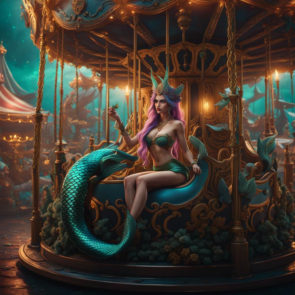 Fantastical Mermaid Smoking, Detailed Matte Painting