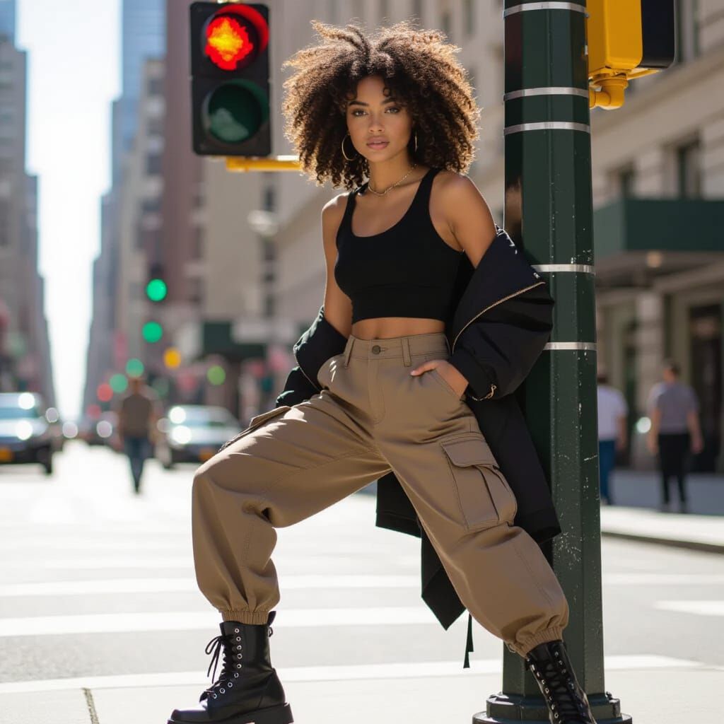 Gen Z Woman Poses in City Street, Photorealistic Style