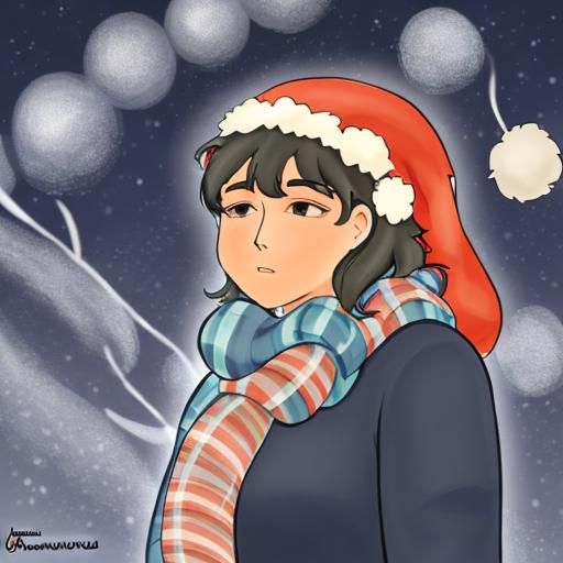 Festive Character Celebrates New Year in Half-Art Style