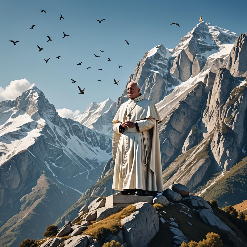 Majestic Mountain Statue in Ansel Adams Style