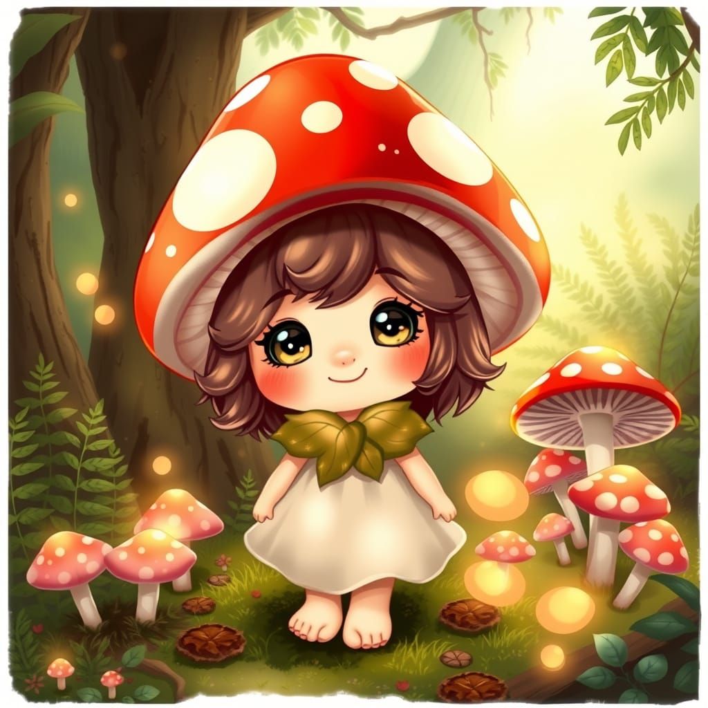 Whimsical Mushroom Girl in a Lush Forest