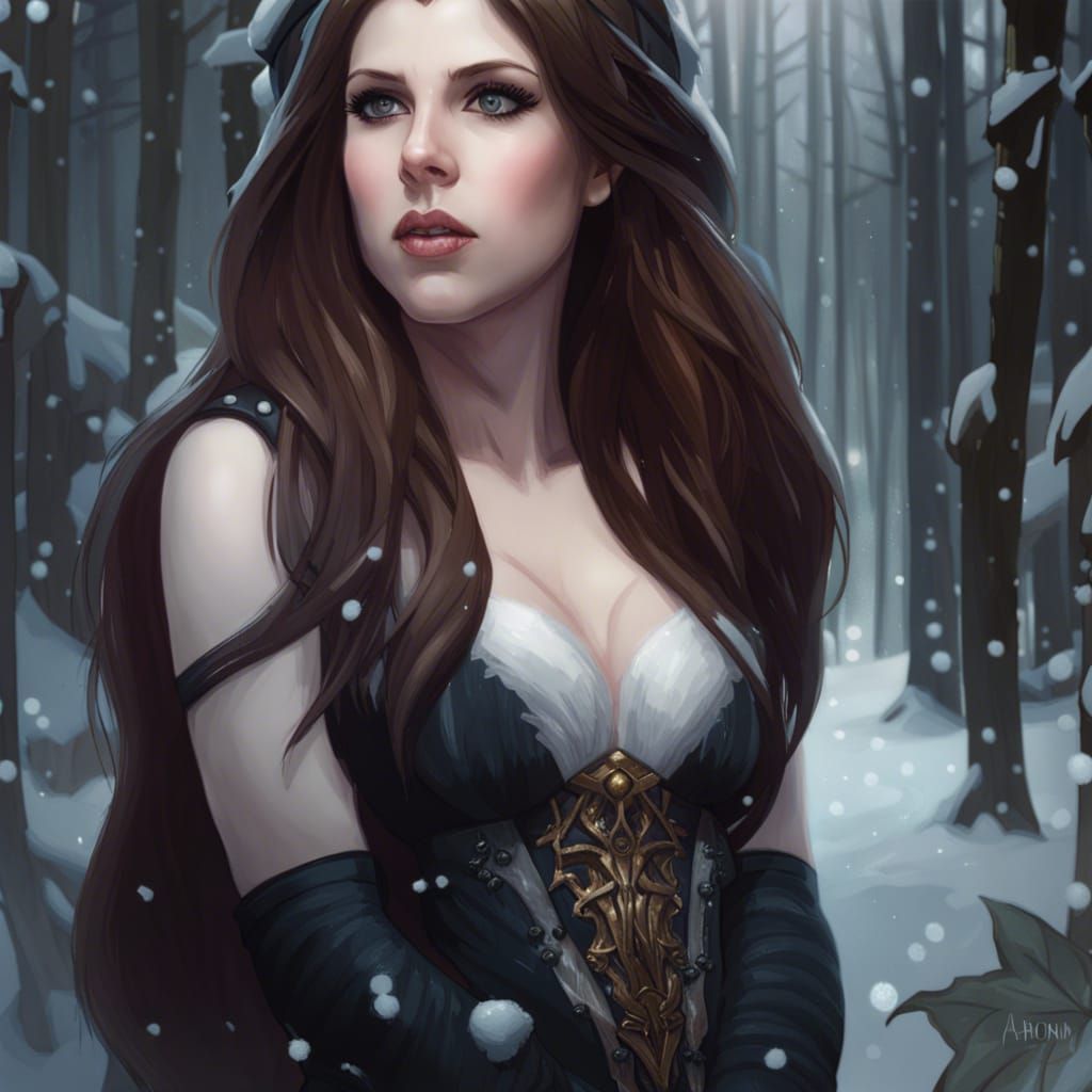 Gothic Princess in Snowy Forest, Digital Portrait